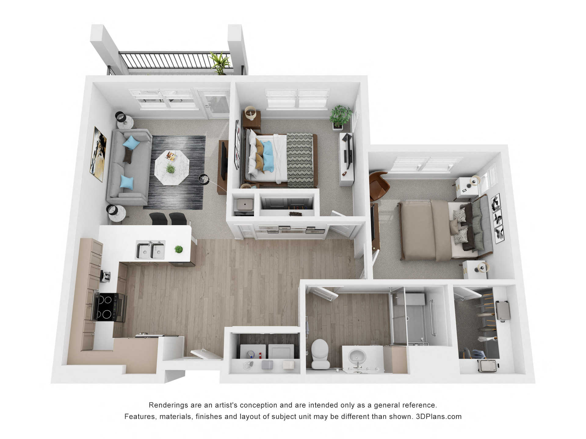 Floor plan for 2 beds, 1 bath, 875 sqft
